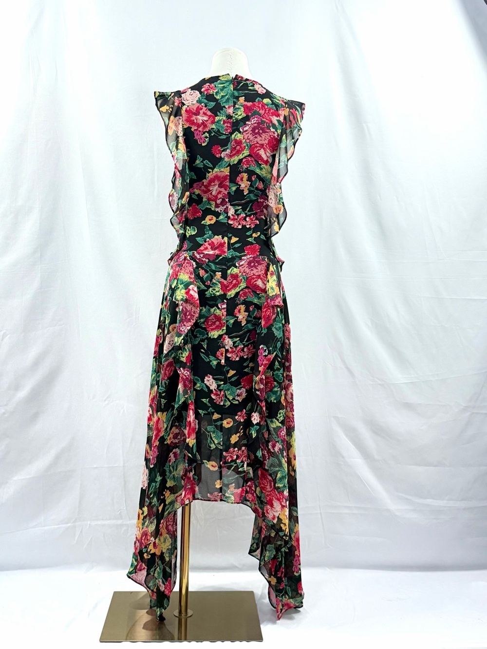 BCBGMAXAZRIA Floral Ruffle Cutout High Low Dress Size 0